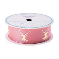 Сатенена декоративна панделка 25 мм х 5 м - Frosty Pink - Deer — изображение 1