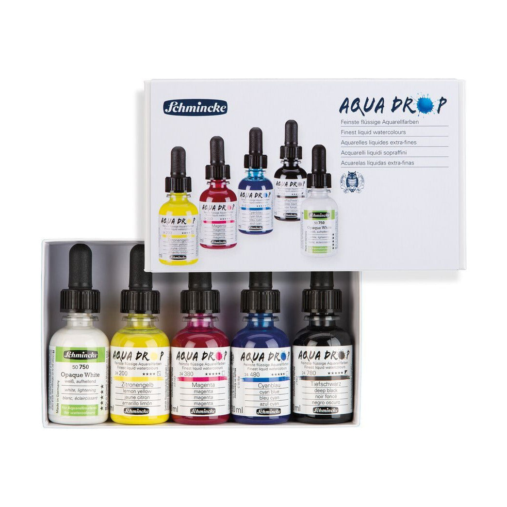 Schmincke AQUA DROP комплект в картонена кутия, 5 x 30 ml (първични цветове) + покривно бяло