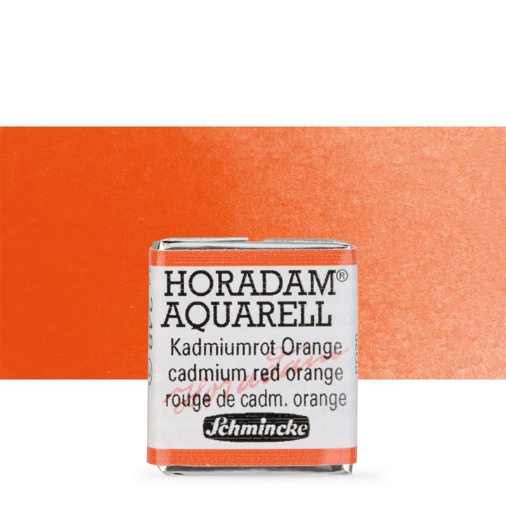 Schmincke Horadam акварелни бои в половин контейнерче – 348 Cadmium Red Orange