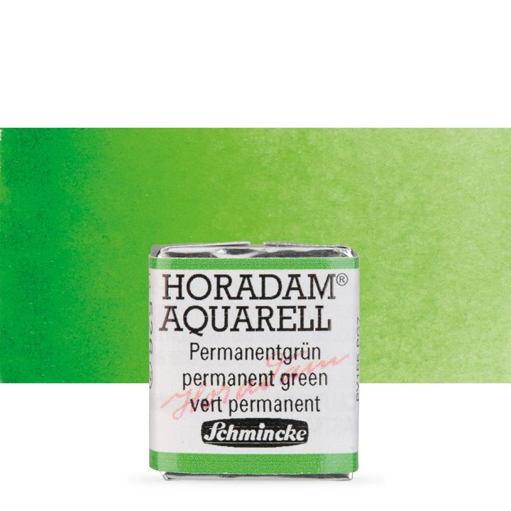 Schmincke Horadam акварелни бои в половин контейнерче – 526 Permanent Green