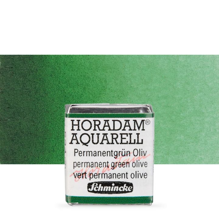 Schmincke Horadam акварелни бои в половин контейнерче – 534 Permanent Green Olive