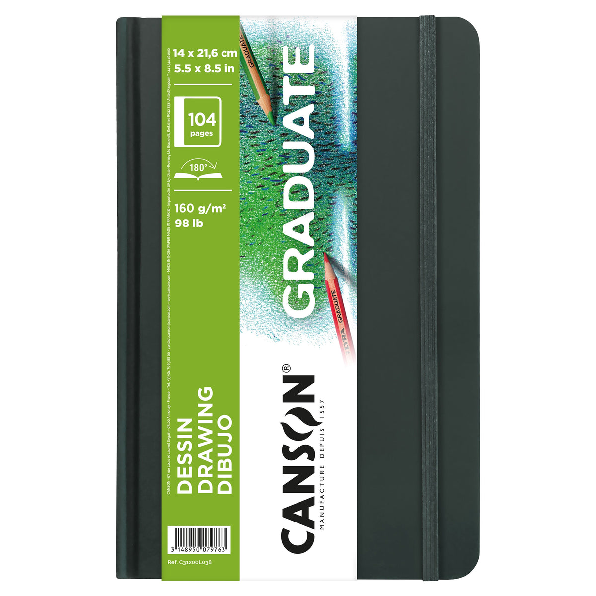 Скицник Canson Graduate Art Book Drawing 160 g/m², 104 листа, 14 x 21,6 cm, твърди корици