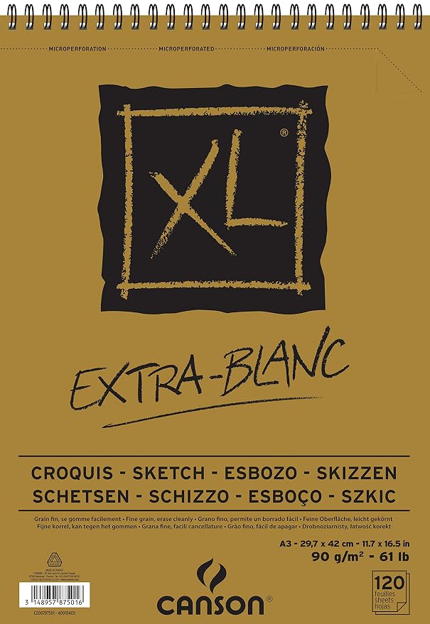 Скицник CANSON XL Extra Blanc 90 g/m² 120 листа A3 със спирала отгоре