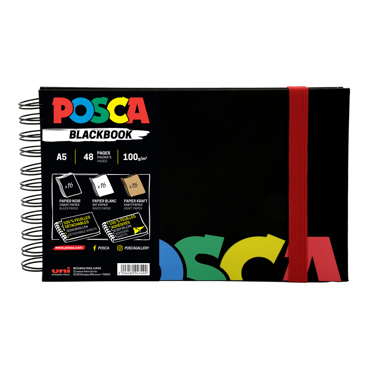 Скицник Posca, черен, A5, микс от 3 цвята хартия