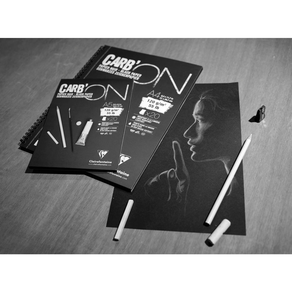 Скицник с черна хартия CLAIREFONTAINE Carb'On 120 g/m² – 20 листа