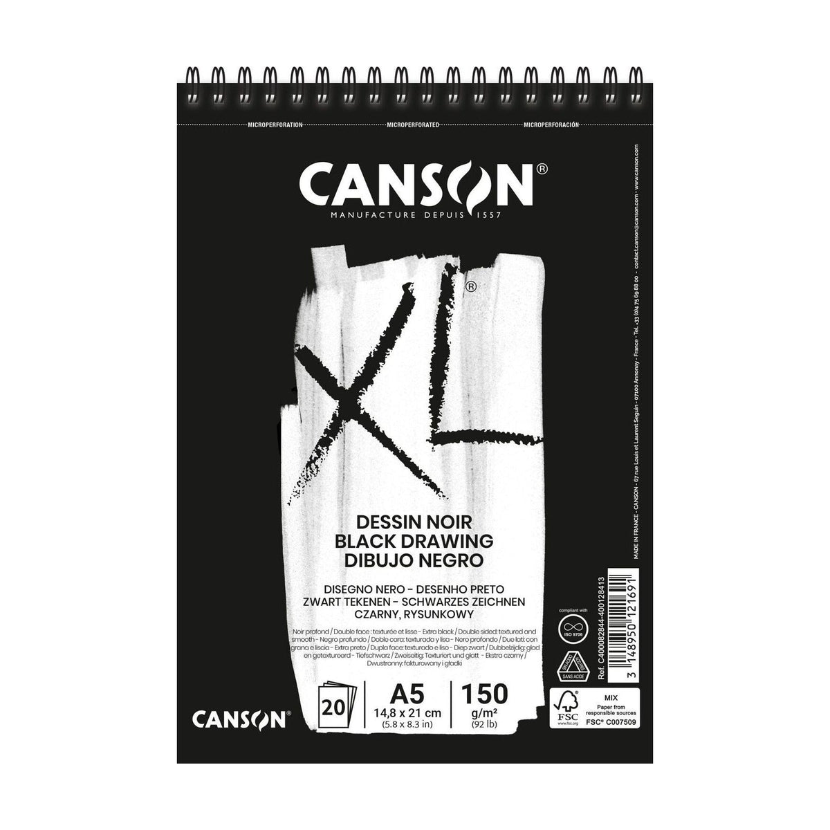 Скицник с черни листа CANSON XL Dessin A5 - 150 g/m², 30 листа