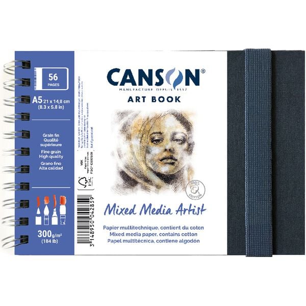 Скицник с твърди корици CANSON Mix Media Art Book 300 g 56 листа 14 x 21 cm