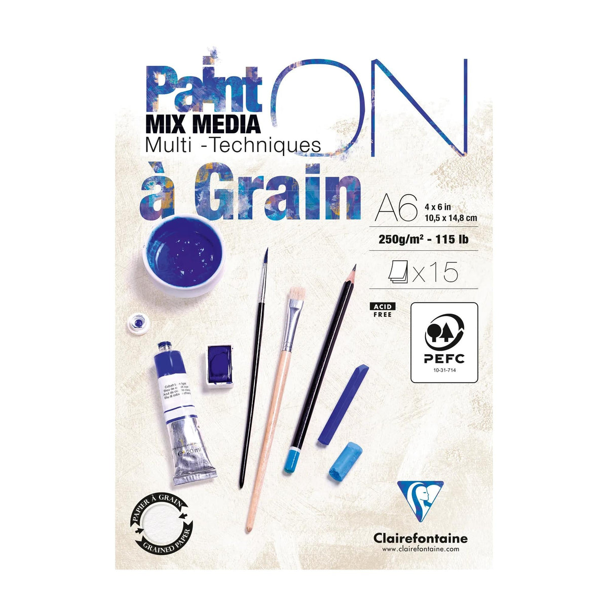 Скицник за mixed media CLAIREFONTAINE Paint'On a grain 250 g/m² A6 - 15 листа