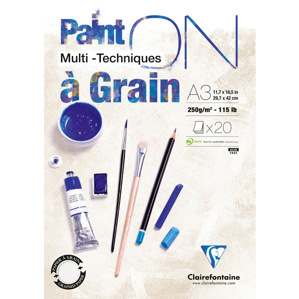 Скицник за смесени техники CLAIREFONTAINE Paint'On a grain 250 g – 20 листа
