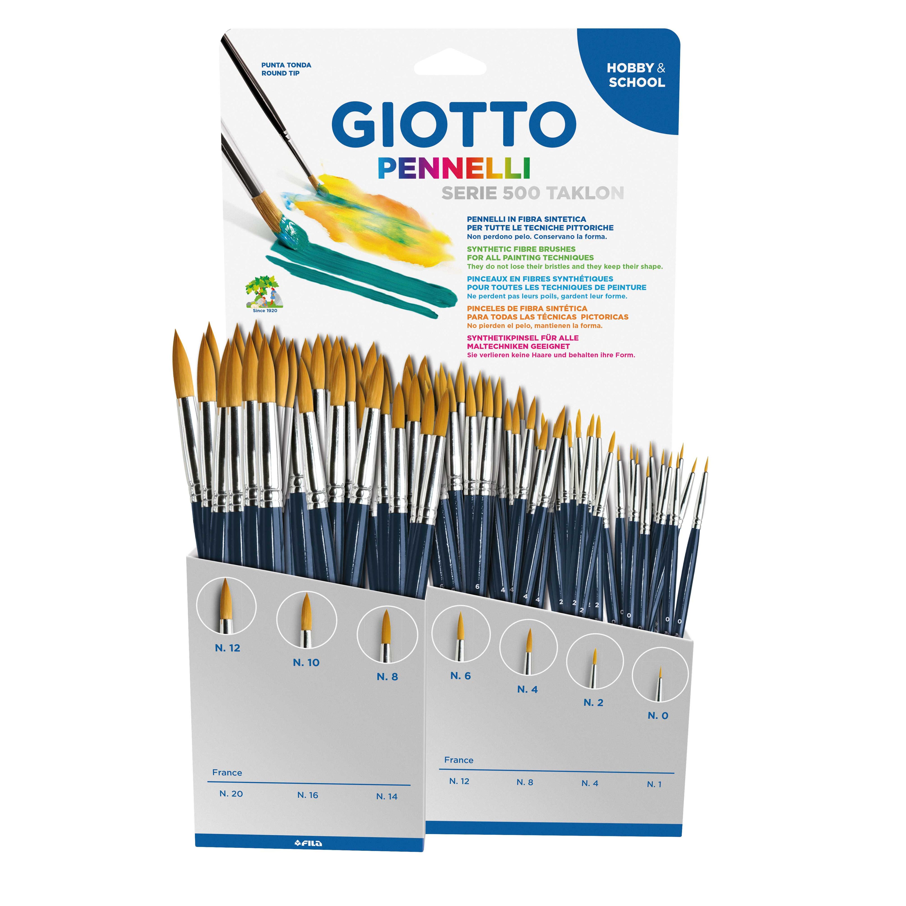 Училищни четки GIOTTO Taklon Серия 500 микс дисплей 84 бр.