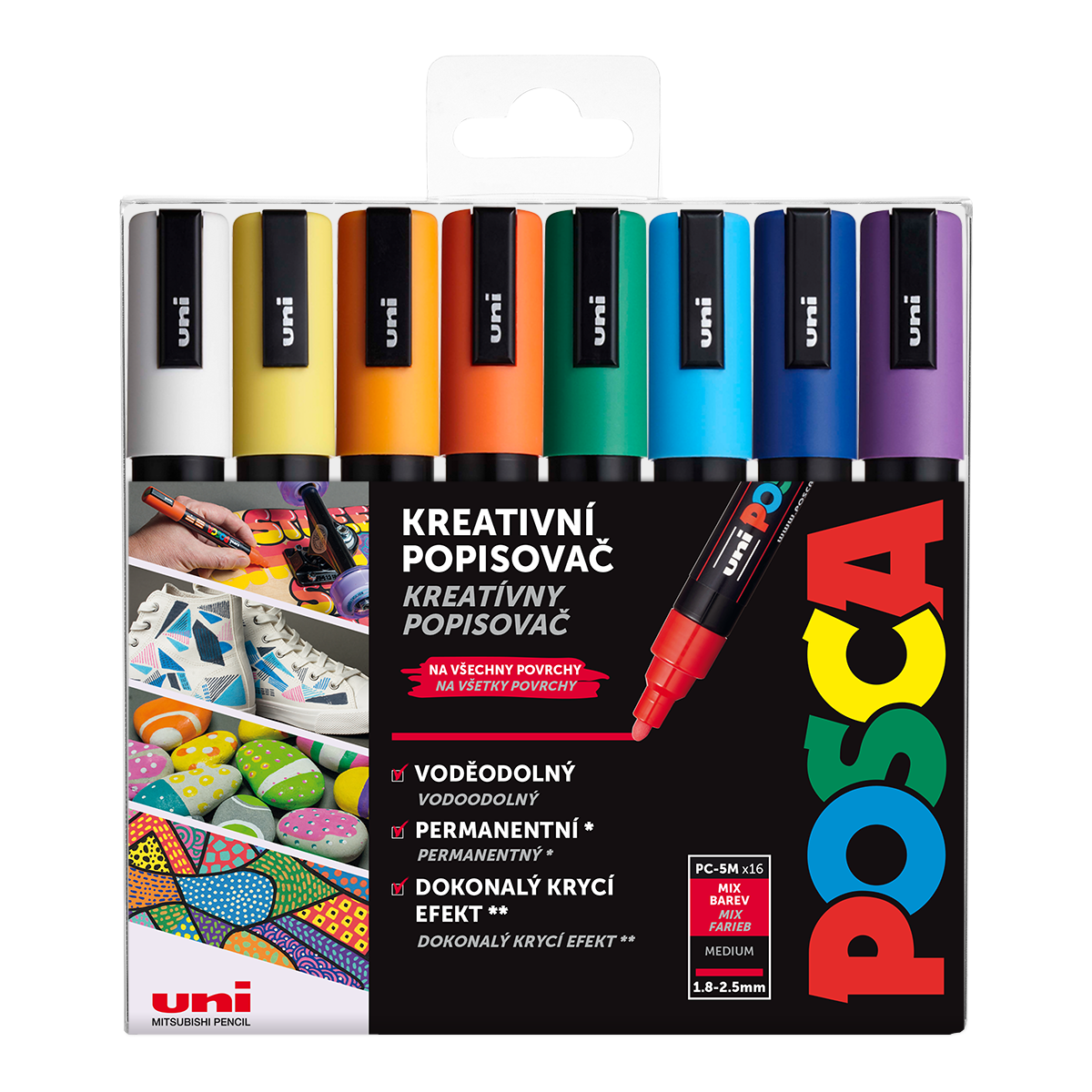 Posca комплект маркери PC-5M, 1,8 – 2,5 mm, микс от цветове (16 бр.)