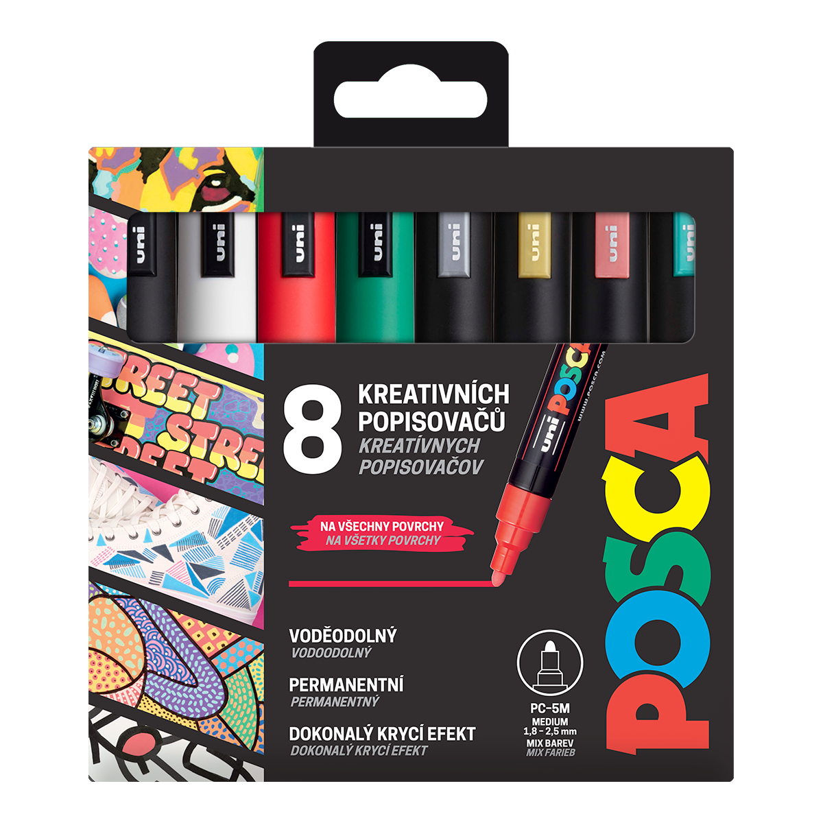 Комплект маркери Posca PC-5M CHRISTMAS, 1,8 - 2,5 mm, коледни цветове - 8 бр.