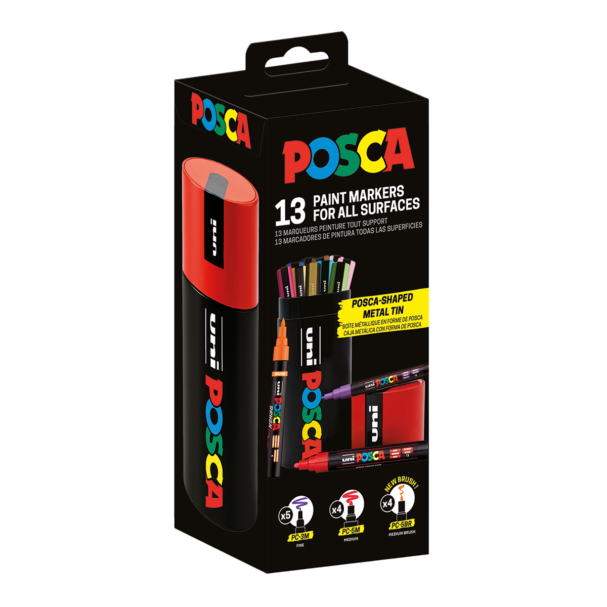 Комбиниран комплект маркери Posca в метална кутия – 13 бр. (PC-3M, PC-5M, PC-5BR)