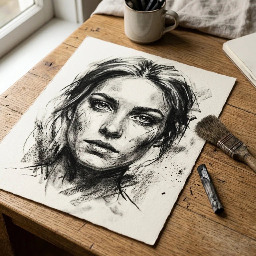 Рисунка с въглен, фиксирана с фиксатив ARTMIE Lumina