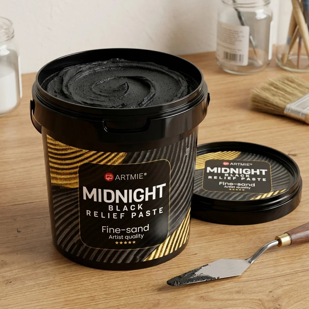 Отворена опаковка ARTMIE Midnight — видима черна пясъчна паста вътре