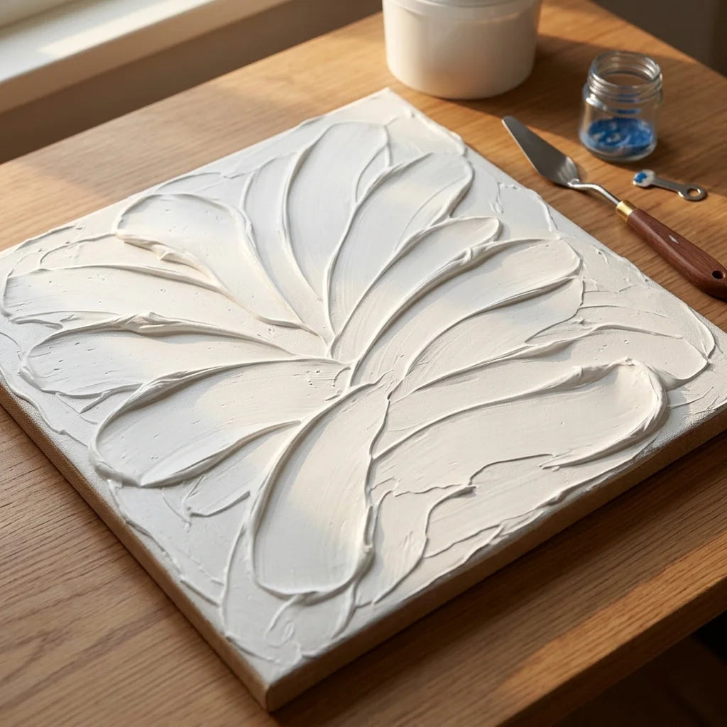 Структурен фон за акрил с паста Butter — бели замахвания с шпакла