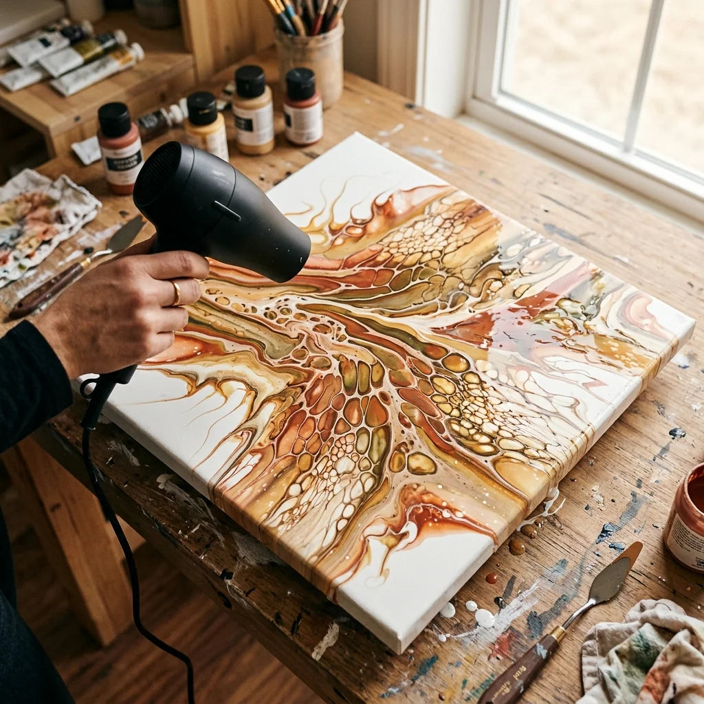 Dutch pour, раздухан със сешоар — техника на pouring