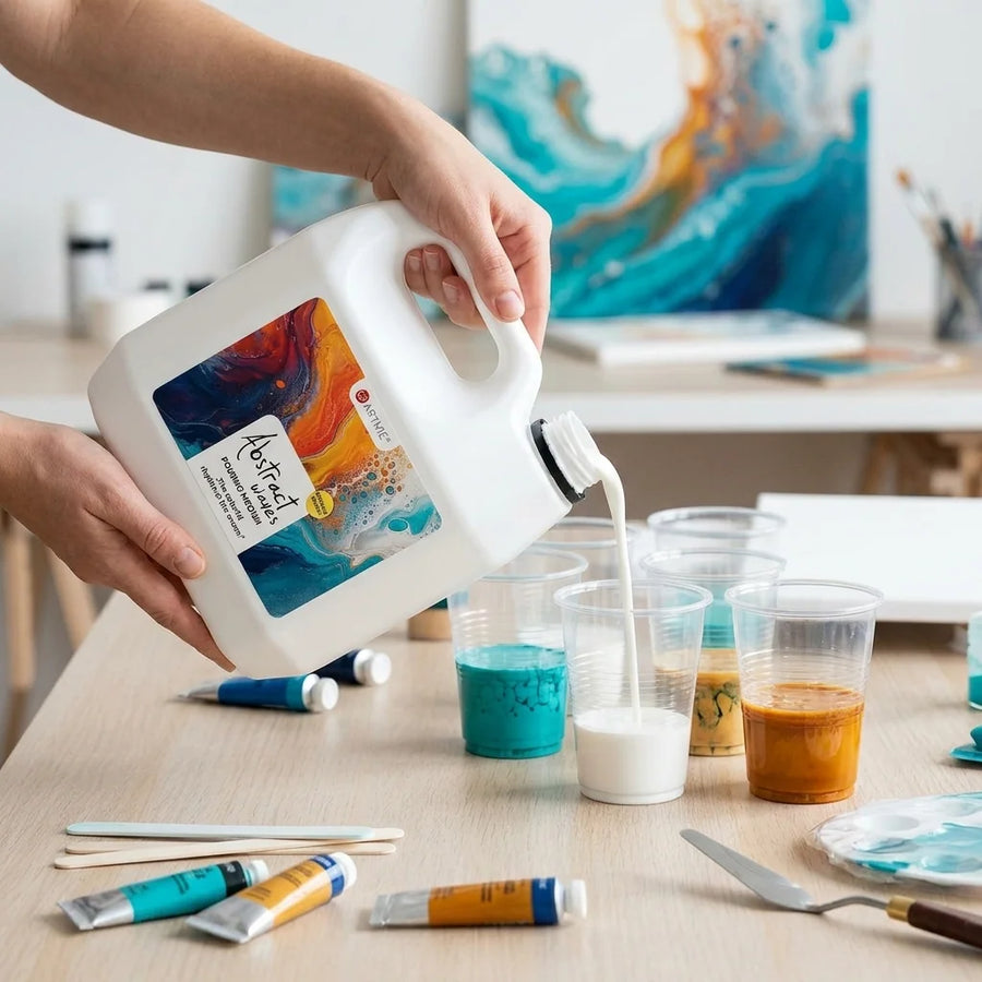 Преливане на pouring medium от туба в чаши