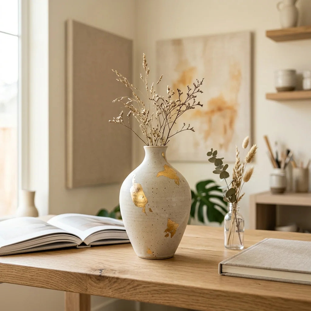 Керамична ваза, украсена със златен лист